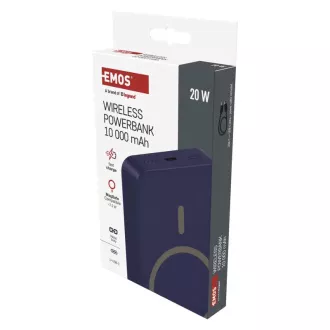 EMOS POWERBANKA WI 1046, bezdrátové nabíjení 20W, 10.000mAh, MODRÁ, 1xUSB-C EMOS POWERBANKA WI 1046, bezdrátové nabíjení 20W, 10.000mAh, MODRÁ, 1xUSB-C