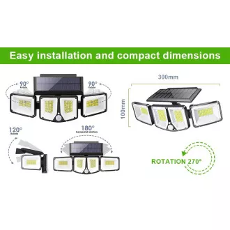 Venkovní solární LED světlo s pohybovým senzorem VIKING S180/1200lm/2200mAh/3 režimy/IP65 Venkovní solární LED světlo s pohybovým senzorem VIKING S180/1200lm/2200mAh/3 režimy/IP65