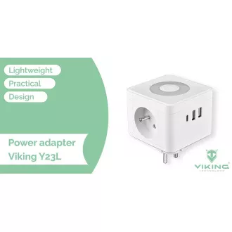 Síťový adaptér VIKING Y23L, bílá/Output:2xAC,1xUSB-A,2xUSB-C/dotykové LED světlo Síťový adaptér VIKING Y23L, bílá/Output:2xAC,1xUSB-A,2xUSB-C/dotykové LED světlo