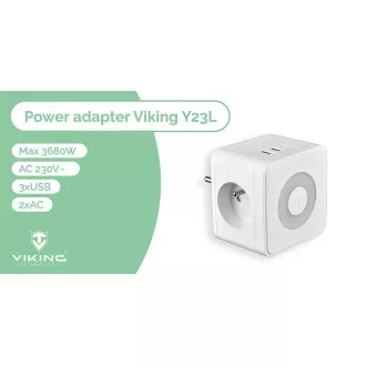 Síťový adaptér VIKING Y23L, bílá/Output:2xAC,1xUSB-A,2xUSB-C/dotykové LED světlo Síťový adaptér VIKING Y23L, bílá/Output:2xAC,1xUSB-A,2xUSB-C/dotykové LED světlo