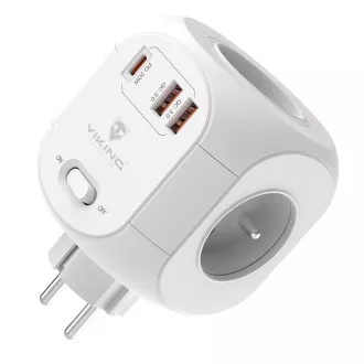 Síťový adaptér Viking AC43/Output: 4xAC, 2xUSB-A, 1xUSB-C/výkon až 3500W/ ON/OFF tlačítko Síťový adaptér Viking AC43/Output: 4xAC, 2xUSB-A, 1xUSB-C/výkon až 3500W/ ON/OFF tlačítko