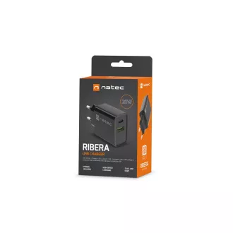 Universální nabíječka Natec RIBERA 20W 1X USB-A + 1X USB-C, černá Universální nabíječka Natec RIBERA 20W 1X USB-A + 1X USB-C, černá