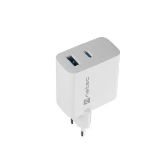 Univerzální USB nabíječka Natec RIBERA GaN 45W, 1X USB-A, 1X USB-C, bílá Univerzální USB nabíječka Natec RIBERA GaN 45W, 1X USB-A, 1X USB-C, bílá