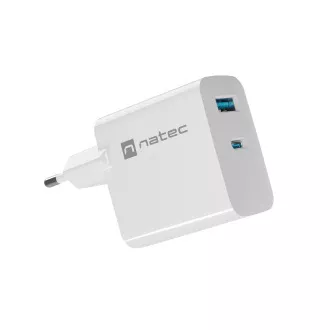 Univerzální USB nabíječka Natec RIBERA GaN 45W, 1X USB-A, 1X USB-C, bílá Univerzální USB nabíječka Natec RIBERA GaN 45W, 1X USB-A, 1X USB-C, bílá