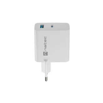 Univerzální USB nabíječka Natec RIBERA GaN 45W, 1X USB-A, 1X USB-C, bílá Univerzální USB nabíječka Natec RIBERA GaN 45W, 1X USB-A, 1X USB-C, bílá