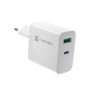 Univerzální USB nabíječka Natec RIBERA GaN 45W, 1X USB-A, 1X USB-C, bílá Univerzální USB nabíječka Natec RIBERA GaN 45W, 1X USB-A, 1X USB-C, bílá