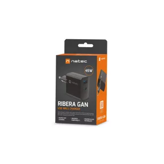 Univerzální USB nabíječka Natec RIBERA GaN 45W, 1X USB-A, 1X USB-C, černá Univerzální USB nabíječka Natec RIBERA GaN 45W, 1X USB-A, 1X USB-C, černá