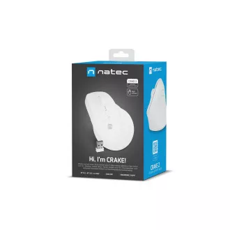 Bezdrátová myš Natec CRAKE 2/Kancelářská/Optická/2 400 DPI/USB+BT/Bílá/Vertikální/Optická/Pro pravák