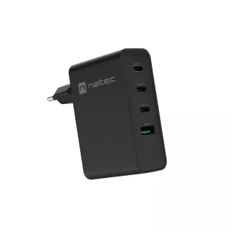 Univerzální USB nabíječka Natec GaN 100W, 3X USB-C, 1X USB-A, Černá