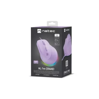 Vertikální myš Natec CRAKE 2 PRO/Vertikální/Optická/Pro praváky/12 400 DPI/Drátové USB-A/Fialová Vertikální myš Natec CRAKE 2 PRO/Vertikální/Optická/Pro praváky/12 400 DPI/Drátové USB-A/Fialová
