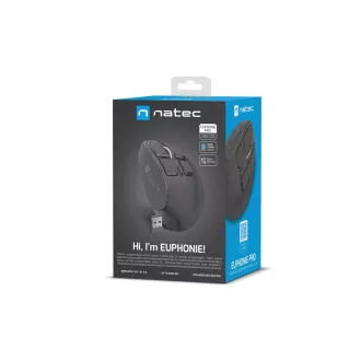 Vertikální bezdrátová myš Natec EUPHONIE PRO/Vertikální/Blue Sense/Pro praváky/4 000 DPI/USB+BT/Čern