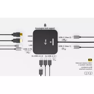 i-tec USB-C Dual HDMI Docking Station with Power Delivery 100W + i-tec Universal Charger 100W