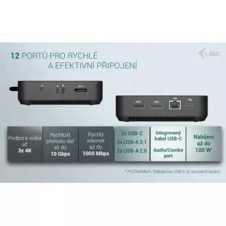 i-tec USB-C DP Dual HDMI Docking Station, Power Delivery 100W + i-tec Universal Charger 100W i-tec USB-C DP Dual HDMI Docking Station, Power Delivery 100W + i-tec Universal Charger 100W