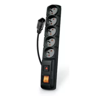 Acar F5 IEC 5m kabel, 5 zásuvek, přepěťová ochrana, C14 do UPS, černý Acar F5 IEC 5m kabel, 5 zásuvek, přepěťová ochrana, C14 do UPS, černý