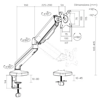Držák monitoru Brateck LDT46-C012E jedno rameno mechanická pružina Držák monitoru Brateck LDT46-C012E jedno rameno mechanická pružina