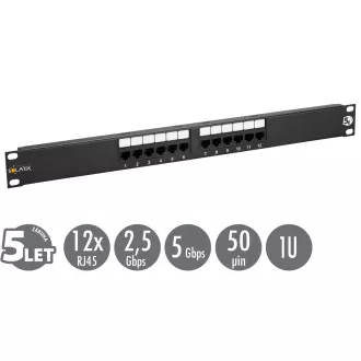 19" patch panel Solarix 12 x RJ45 CAT5E UTP 150 MHz černý 1U SX12-5E-UTP-BK 19" patch panel Solarix 12 x RJ45 CAT5E UTP 150 MHz černý 1U SX12-5E-UTP-BK