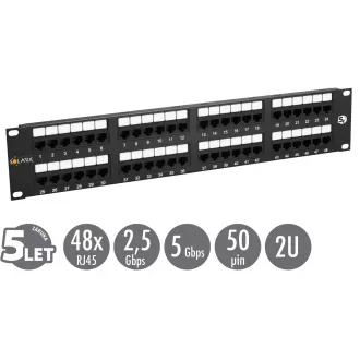 19" patch panel Solarix 48 x RJ45 CAT5E UTP 150 MHz černý 2U SX48-5E-UTP-BK 19" patch panel Solarix 48 x RJ45 CAT5E UTP 150 MHz černý 2U SX48-5E-UTP-BK