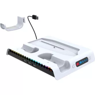 iPega P5S006 Multifunkční Nabíjecí RGB Stojan s Chlazením pro PS5 Slim White