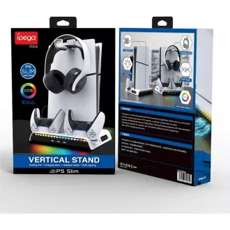 iPega P5S006 Multifunkční Nabíjecí RGB Stojan s Chlazením pro PS5 Slim White