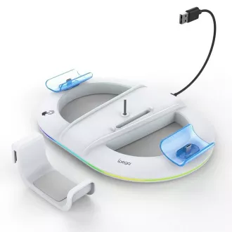 iPega P5S045 Vertikální Nabíjecí Stojan s RGB pro PS5/PS5 Slim White