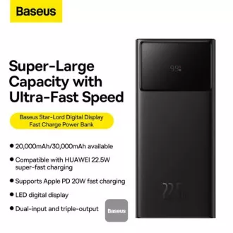 Baseus power banka Star-Lord 30000 mAh 22,5W USB/USB-C černá Baseus power banka Star-Lord 30000 mAh 22,5W USB/USB-C černá
