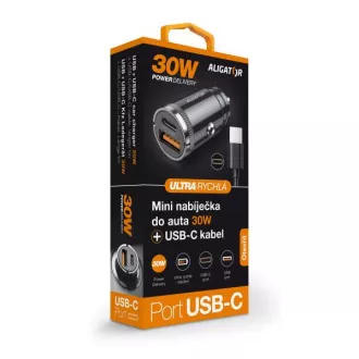 Aligator mini nabíječka do auta Power Delivery 30W, USB-C + USB-A, USB-C/USB-C kabel Aligator mini nabíječka do auta Power Delivery 30W, USB-C + USB-A, USB-C/USB-C kabel