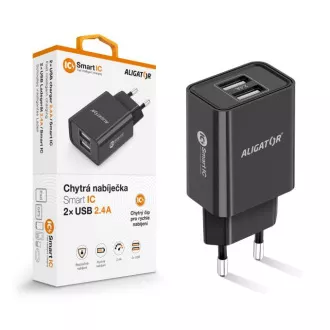 Chytrá síťová nabíječka ALIGATOR 2,4A, 2xUSB, smart IC, černá Chytrá síťová nabíječka ALIGATOR 2,4A, 2xUSB, smart IC, černá