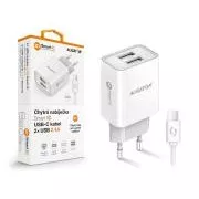 Chytrá síťová nabíječka ALIGATOR 2,4A, 2xUSB, smart IC, bílá, USB-C kabel