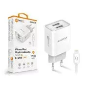 Chytrá síťová nabíječka ALIGATOR 2,4A, 2xUSB, smart IC, bílá, USB kabel pro iPhone/iPad