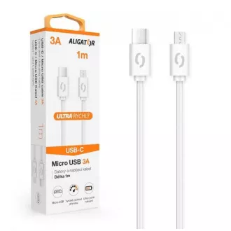 ALIGATOR Datový kabel POWER 3A, USB-C/microUSB bílý ALIGATOR Datový kabel POWER 3A, USB-C/microUSB bílý