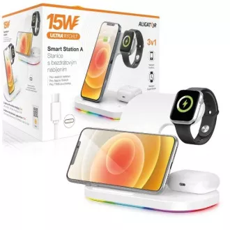 Aligator Stanice Smart Station A s bezdrátovým nabíjením 3v1, 15W Aligator Stanice Smart Station A s bezdrátovým nabíjením 3v1, 15W