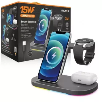Aligator Stanice Smart Station S s bezdrátovým nabíjením 3v1, 15W Aligator Stanice Smart Station S s bezdrátovým nabíjením 3v1, 15W