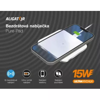 ALIGATOR bezdrátová nabíječka Aligator Pure-Pad 15W, bílá