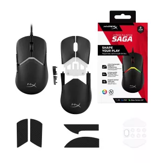HyperX Pulsefire Saga/Herní/Optická/Pro praváky/26 000 DPI/Drátové USB-A/Černá