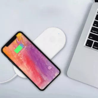 2v1 bezdrátová nabíječka, pro telefon a Apple Watch, bílá, 5V, 10W, Qi
