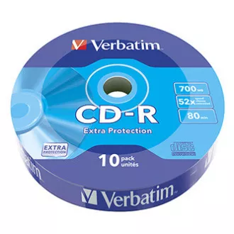 Verbatim CD-R, 43725, Extra Protection, 10-pack, 700MB, 52x, 80min., 12cm, bez možnosti potisku, wrap, pro archivaci dat Verbatim CD-R, 43725, Extra Protection, 10-pack, 700MB, 52x, 80min., 12cm, bez možnosti potisku, wrap, pro archivaci dat