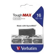 Verbatim USB flash disk, USB 2.0, 16GB, ToughMAX, černý, 49330, USB A, kompozitní materiál KyronMAX(tm)