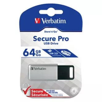 Verbatim USB flash disk, USB 3.0, 64GB, Secure Pro, stříbrný, 98666, USB A, AES 256-bit šifrování, s výsuvným konektorem Verbatim USB flash disk, USB 3.0, 64GB, Secure Pro, stříbrný, 98666, USB A, AES 256-bit šifrování, s výsuvným konektorem