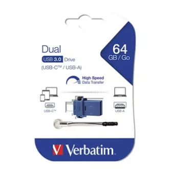 Verbatim USB flash disk OTG, USB 3.0, 64GB, Dual, modrý, 49967, USB A / USB C, s poutkem Verbatim USB flash disk OTG, USB 3.0, 64GB, Dual, modrý, 49967, USB A / USB C, s poutkem