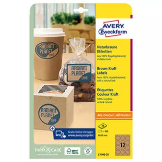 Avery Zweckform etikety 60mm, A4, přírodně hnědé, 12 etiket, baleno po 25 ks, L7106-25, pro laserové a inkoustové tiskárny, kopírk Avery Zweckform etikety 60mm, A4, přírodně hnědé, 12 etiket, baleno po 25 ks, L7106-25, pro laserové a inkoustové tiskárny, kopírk