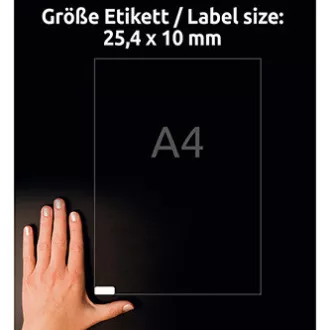 Avery Zweckform etikety 25.4mm x 10mm, A4, bílé, 189 etiket, s vysokou lepivostí, baleno po 20 ks, L7871-20, pro laserové a inkous Avery Zweckform etikety 25.4mm x 10mm, A4, bílé, 189 etiket, s vysokou lepivostí, baleno po 20 ks, L7871-20, pro laserové a inkous