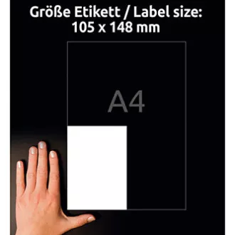 Avery Zweckform etikety 105mm x 148mm, A4, bílé, 4 etikety, s vysokou lepivostí, baleno po 20 ks, L7876-20, pro laserové a inkoust Avery Zweckform etikety 105mm x 148mm, A4, bílé, 4 etikety, s vysokou lepivostí, baleno po 20 ks, L7876-20, pro laserové a inkoust