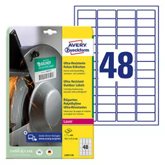 Avery Zweckform etikety 45.7mm x 21.2mm, A4, bílé, 48 etiket, velmi odolné, baleno po 10 ks, L7911-10, pro laserové tiskárny a kop Avery Zweckform etikety 45.7mm x 21.2mm, A4, bílé, 48 etiket, velmi odolné, baleno po 10 ks, L7911-10, pro laserové tiskárny a kop