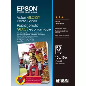 Epson Value Glossy Photo Paper, C13S400038, foto papír, lesklý, bílý, 10x15cm, 183 g/m2, 50 ks, inkoustový Epson Value Glossy Photo Paper, C13S400038, foto papír, lesklý, bílý, 10x15cm, 183 g/m2, 50 ks, inkoustový