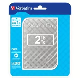 Verbatim externí pevný disk, Store N Go, 2.5", USB 3.0 (3.2 Gen 1), 2TB, 53198, stříbrný Verbatim externí pevný disk, Store N Go, 2.5", USB 3.0 (3.2 Gen 1), 2TB, 53198, stříbrný