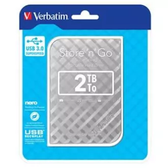 Verbatim externí pevný disk, Store N Go, 2.5", USB 3.0 (3.2 Gen 1), 2TB, 53198, stříbrný Verbatim externí pevný disk, Store N Go, 2.5", USB 3.0 (3.2 Gen 1), 2TB, 53198, stříbrný