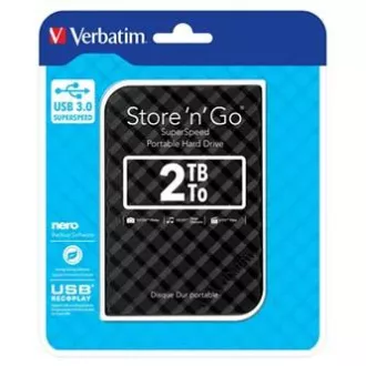 Verbatim externí pevný disk, Store N Go, 2.5", USB 3.0 (3.2 Gen 1), 2TB, 53195, černý Verbatim externí pevný disk, Store N Go, 2.5", USB 3.0 (3.2 Gen 1), 2TB, 53195, černý