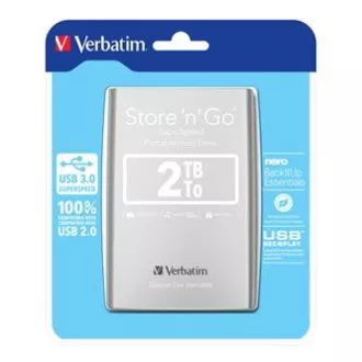 Verbatim externí pevný disk, Store N Go, 2.5", USB 3.0 (3.2 Gen 1), 2TB, 53189, stříbrný Verbatim externí pevný disk, Store N Go, 2.5", USB 3.0 (3.2 Gen 1), 2TB, 53189, stříbrný