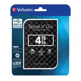 Verbatim externí pevný disk, Store N Go, 2.5", USB 3.0 (3.2 Gen 1), 4TB, 53223, černý Verbatim externí pevný disk, Store N Go, 2.5", USB 3.0 (3.2 Gen 1), 4TB, 53223, černý