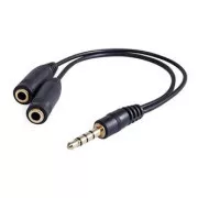 Audio redukce, Jack (3.5mm) samec 4-pólový - 2x Jack (3.5mm) samice, 0.2 m, stereo, černá, DOPRODEJ